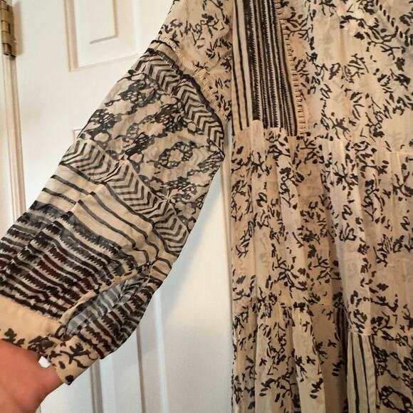 Anthropologie Talulah Tiered Midi Dress Cream Black Boho Tiered Patterned Boho - Picture 9 of 9